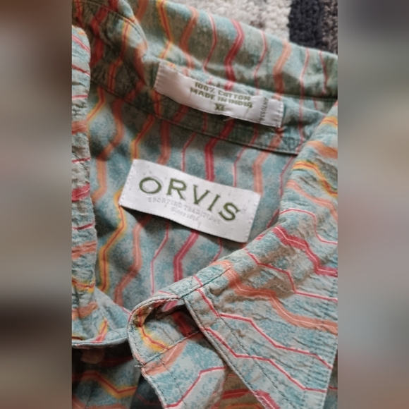 ORVIS Men’s Button Front Sz XL 100% Cotton Aztec Print Outdoors Shirt Zig Zag - Picture 6 of 6